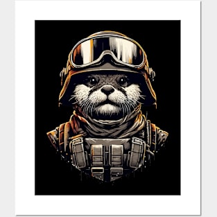 Otter Soldier in Helmet Posters and Art